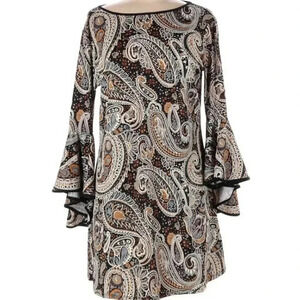 Sequin Paisley & Floral Boho Dress Women’s Size M Ruffle Sleeve Ryan Michelle